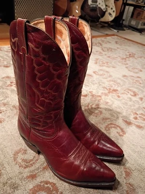 BOULET DISTRESSED BROWN COWHIDE LEATHER J TOE COWBOY BOOTS #A4011341 MEN'S 10E - Image 1 of 4