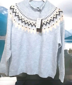 Nordic Fairisle Sweater Roll Neck Unisex XL Blue Ski Lodge Golf MSRP $127 NWT  - Picture 1 of 3