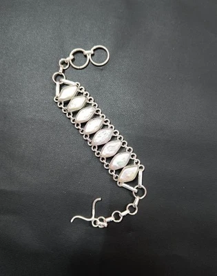 Hermosa Pulsera Madreperla Gema Plata de Ley Pulsera Regalo Ajustable Foto 1 de 4