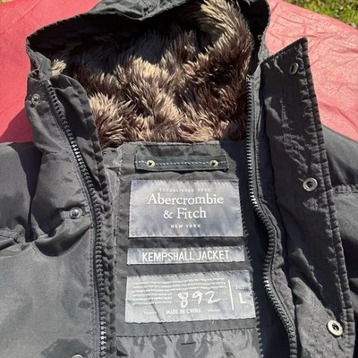 Abercrombie & Fitch Kempshall Hombre Grande Negro Plumón Puffer Chaqueta Imitación Piel Capucha Foto 1 de 4