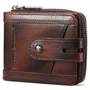 Genuine Leather Men's Wallet with Zipper Vintage RFID Blocking Large Capacity... - Bild 1 von 6