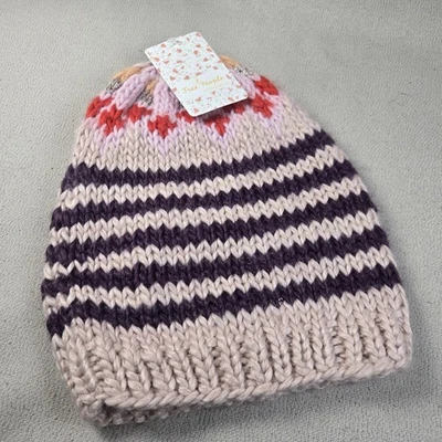 Chapéu de inverno FREE PEOPLE combo malva listrado malha com nervuras gorro ACCFP1801 5503 novo com etiquetas - Imagem 1 de 4