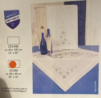 Vervaco Blue Silver Stars table topper 10.446 Stamped  Embroidery Kit 32x32 - Image 1 of 3