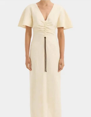 SIR Josephina V-Neck Linen Midi Dress Soft Lemon NWT Size 4 / AU 14 US 10 - Image 1 of 4