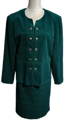 Leslie Fay 2PC юбка и куртка зеленый искусственной замши серебряные кнопки Midi 16P с подкладкой - Изображение 1 из 4