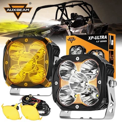 2x AUXBEAM 4.5" LED Pods Driving Lights Hyper Spot Beam Spotlights for Polaris - Image 1 of 4