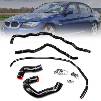 Kit de radiador + manguera de calentador de silicona negra HPS para 07-13 BMW 135i 335i 3,0 L N54 N55 Foto 1 de 2