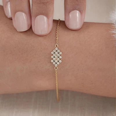 Impresionante brazalete de tenis enchapado en oro amarillo de 14 k con diamantes simulados de corte redondo de 8 quilates Foto 1 de 4