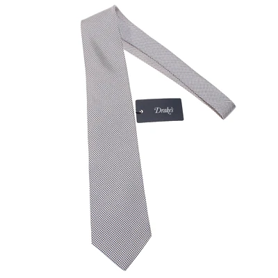 Corbata Drake's nueva con etiquetas en patrón geométrico azul y blanco 100 % seda Foto 1 de 4