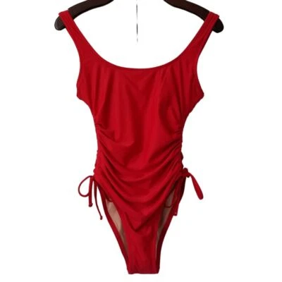 J. Traje de baño de una pieza con corbata lateral acanalada Crew talla 2 rojo nuevo con etiquetas $118 BX218 - sin almohadillas Foto 1 de 4