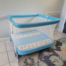 Vintage Graco Mesh Sided Foldable Playpen Play Pen, Blue Bears