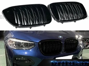 FIT 2018 2019 2020 2021 BMW X3 X4 G01 G02 PIANO GLOSSY BLACK DOUBLE SLANT GRILLE - Picture 1 of 4