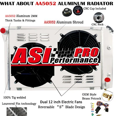 4-ROW 62MM CORE RADIATOR+SHROUD FAN FIT 1977-1982 CHEVROLET CORVETTE 5.7L 350 V8 - Image 1 of 4