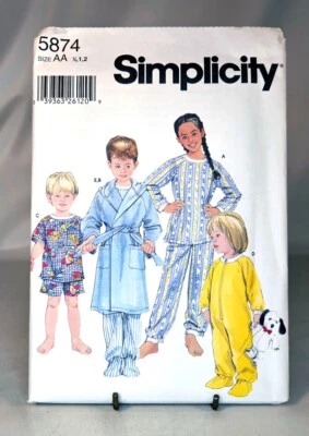 Pattern Kids Pajamas  Robe Long Short Sleeve Footie Size 1/2 -2 Simplicity 5874 - Image 1 of 2