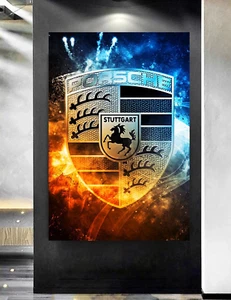 PORSCHE SPORTS CAR LOGO CANVAS WALL ART READY TO HANG OR PAPER POSTER PRINT - Picture 1 of 3