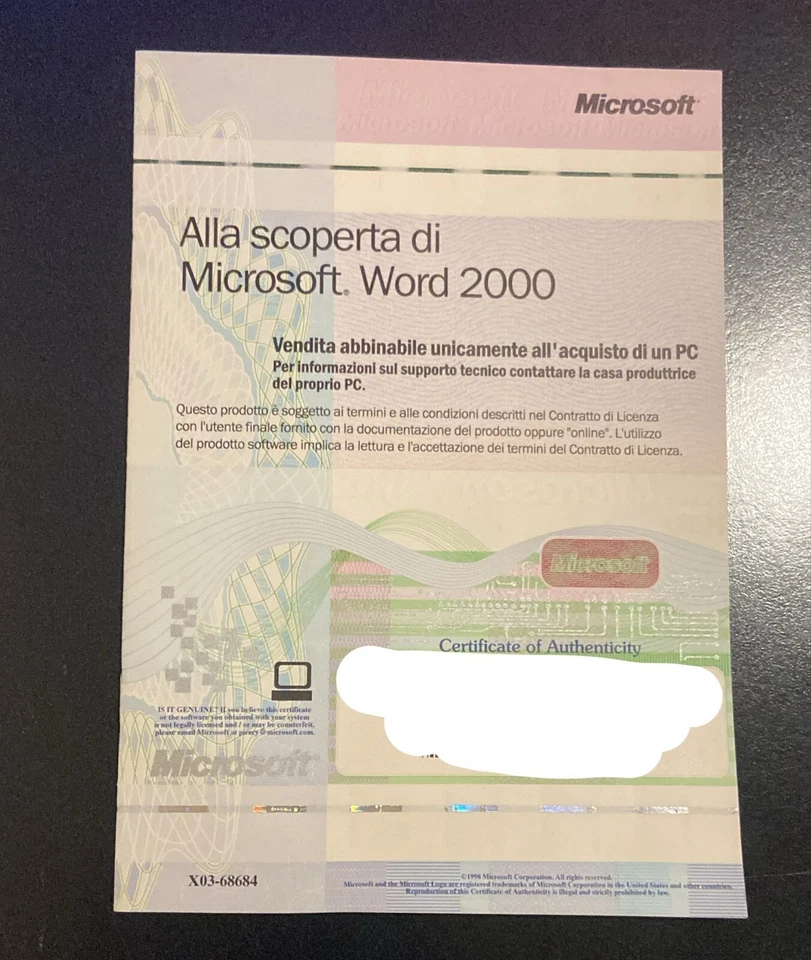 LICENZA MICROSOFT WORD 2000 (NO CD) usata - Immagine 1 di 1