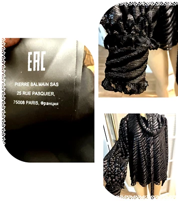 Vtg Balmain Paris Blk Silver Metallic Metal Buttons Balloon Sleeves Lined 40 6b - Image 1 of 4