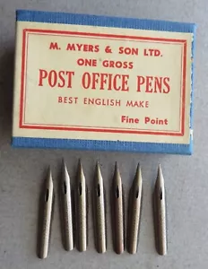 7 VINTAGE MYERS & SON LTD #1896F POST OFFICE BRONZE PEN NIBS+LETTERS+DRAW+MAGNA+ - Picture 1 of 2