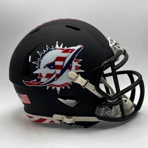 Miami Dolphins CUSTOM Matte Black Stars & Stripes Mini Football Helmet Cover