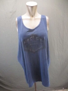 Harley Davidson Size 2XL Mens Blue Print Dropped Armhole Round Neck Tank Top 278 - Picture 1 of 11