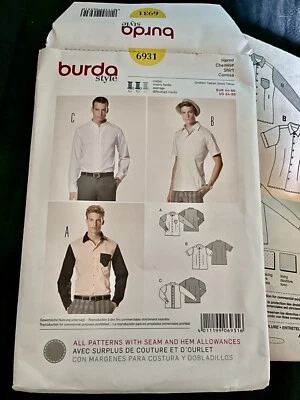 Burda 6931 Shirt Pattern UC 3 Variations Sz 34 to 50 - Image 1 of 4