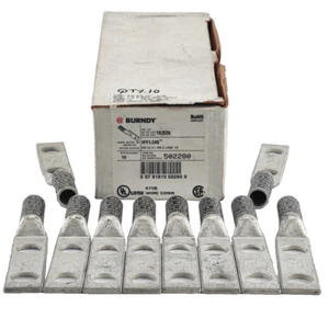 BOX OF 10 Burndy YA262N 2/0 AWG CU 2-Hole 1/2" Studs 1-3/4" Spacing Long Barrel - Picture 1 of 4