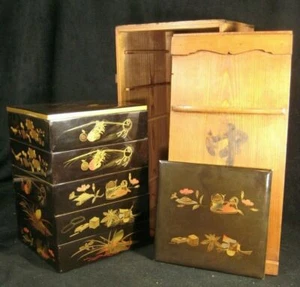 Antique Japanese (C.1870) 5 Tiered Kasane Jubako Makie Beautiful Lacquered Boxes - Picture 1 of 11