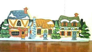 vtg wooden christmas village Sign/Wall Hanging/Plaque mantel door sill sitting - Picture 1 of 7