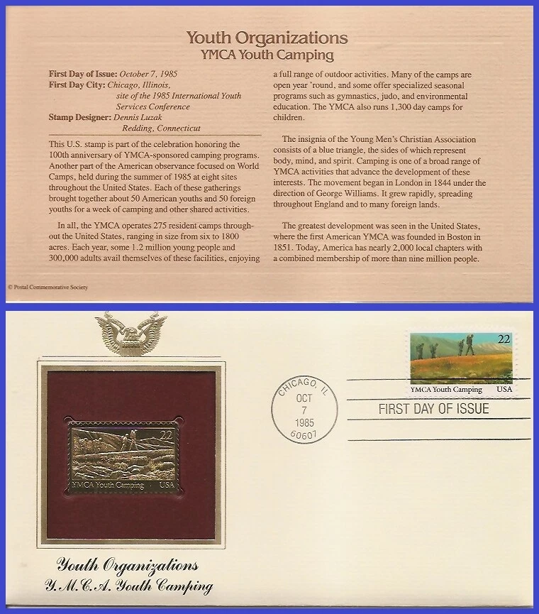 USA7 #2160 U/A GOLDEN REPLICA FDC   YMCA Youth Camping Boy Scouts - Image 1 of 1