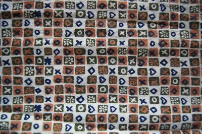 Almost 1 Yard Brown Black Cream Checked Cotton Fabric 30" x 56" Non Soft Texture - Image 1 of 2