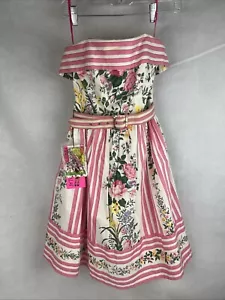Abito Betsey Johnson floreale a righe cotone con cintura aderente e svasato taglia 4 nuovo con etichetta LEGGI - Foto 1 di 13