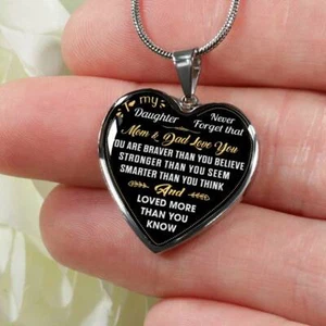 To My Daughter Luxury Heart Necklaces For Birthday Wedding, Mom and Dad Love You - Picture 1 of 9