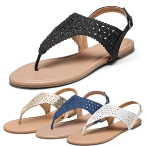 Women Summer Casual Flat Sandals Ankle Strap Open Toe Thong Sandals Shoes - Picture 1 of 41