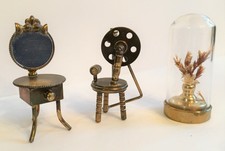 Brass Miniatures - Dressing Table, Spinning Wheel - Doll House - Shadow Box