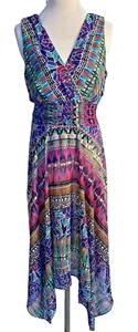 Rabbit Rabbit Sleeveless Dress Floral Geometric BOHO HI-LOW HEM SIZE 8 New w/Tag - Picture 1 of 14