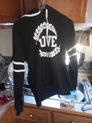 Bobbie Brooks Ladies Pullover With Hoodie Size Medium Black And White ... - Image 1 of 4