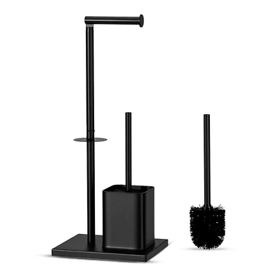 Stainless Steel Free Standing Black Toilet Tissue Roll With Brush Holder Cleaner - Image 1 of 4