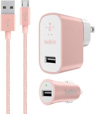 🔌Juego de carga de teléfono premium - Cargador de pared y automóvil de 2,4 A, micro USB de 4 pies, oro rosa Foto 1 de 4