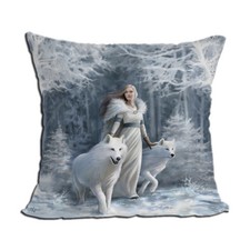 Winter Guardians Wolf Maiden Decorative Pillow Cushion fantasy art Anne Stokes
