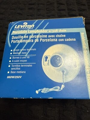 Leviton 号 29816-C 瓷器拉链灯托架顶部有线原装盒 — 第 1/4 张图片