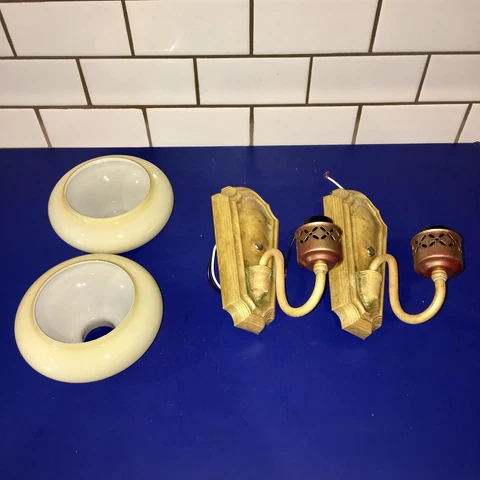 Wired Pair of geometric shape early Art Deco slip shade sconces 46E Cover