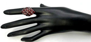 UPSCALE Real RED GARNET CLUSTER RING Sterling Silver 925 sz 5.5 STATEMENT Chunky - Picture 1 of 7