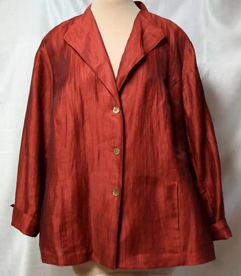 Jones NY Collection Rust Red Linen/Nylon Crinkle Jacket Top-MOP But.-Pockets-22W - Imagem 1 de 4