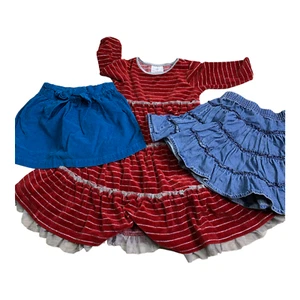 Hanna Andersson Red Long Sleeve Fall Winter Dress & Pair of Blue Skirts Size 100 - Picture 1 of 9