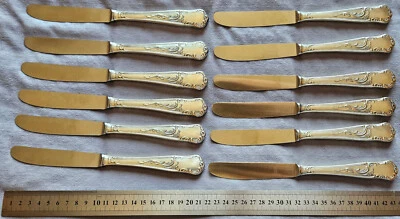 12 couteaux de table style Louis XV métal argenté & lames inox Solingen L 21,5cm - Photo 1/4