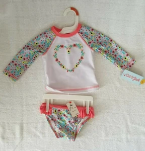 Cat & Jack Girl's Floral Heart 2 pc Long Sleeve Rash Guard Swimsuit 9 M UPF 50+ - Picture 1 of 6