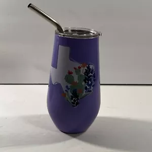Vaso de vino sin tallos Home Sweet Texas 16 oz capós de paja de metal estado nuevo - Imagen 1 de 6