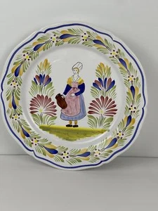 HB-Henriot Quimper Faience Hand Painted Dinner Plate Breton Woman Mad in France - Bild 1 von 9