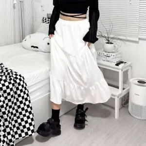 Cider Women's Size XS Solid White Elastic Waist Ruffle Hem Tiered Midi Skirt - Picture 1 of 5