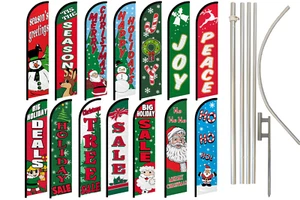 Christmas Full Curve Windless Swooper Flag & Pole Kit Xmas Flags - Picture 1 of 23